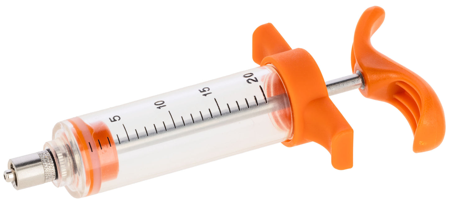 Dozirna brizgalka 20 ml LL, na oranžna, črna skala