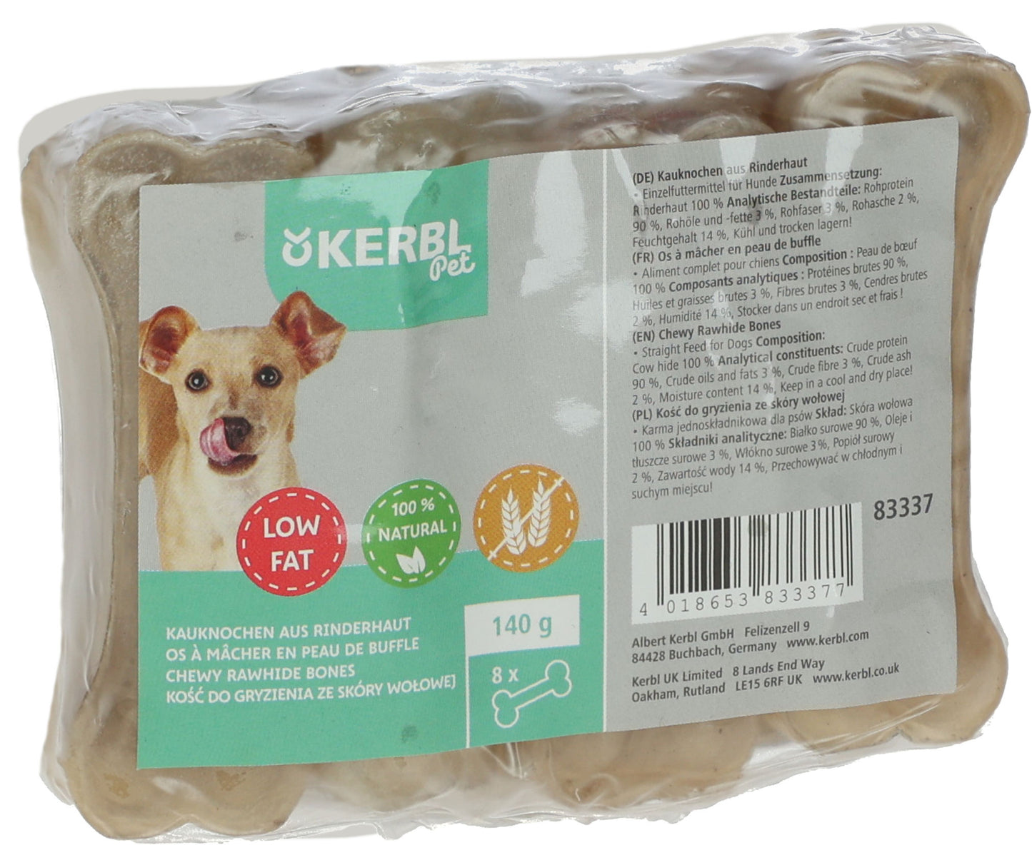 Goveja koža kosti 8 cm/20 g, zavarjeni v vreco po 8 kos.
