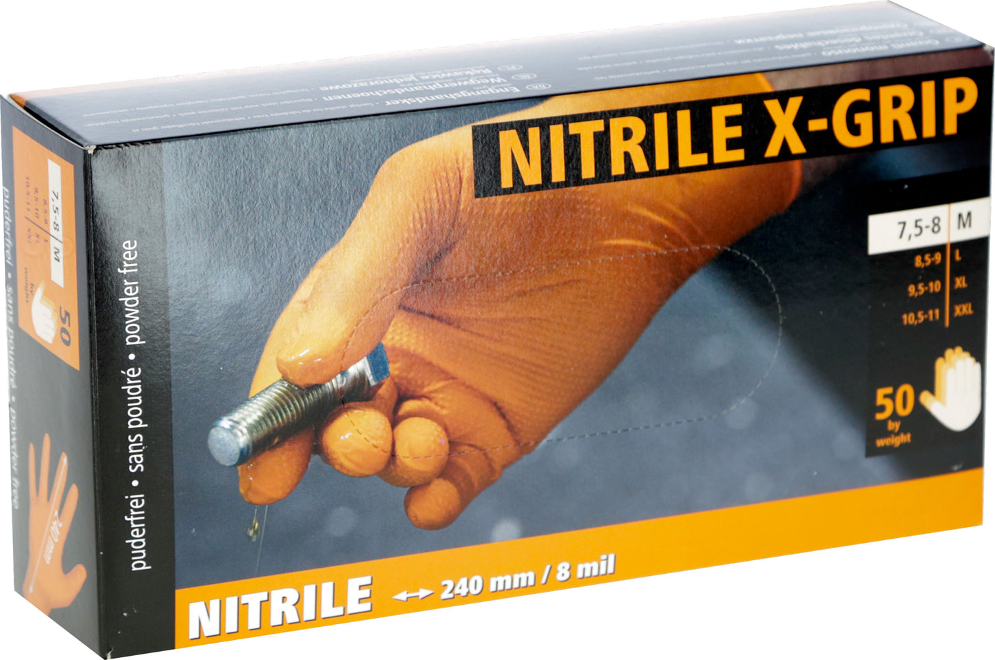 Nit.rokavice za en. up. X-Grip 240mm, 50 kos, vel.XL, oranžne