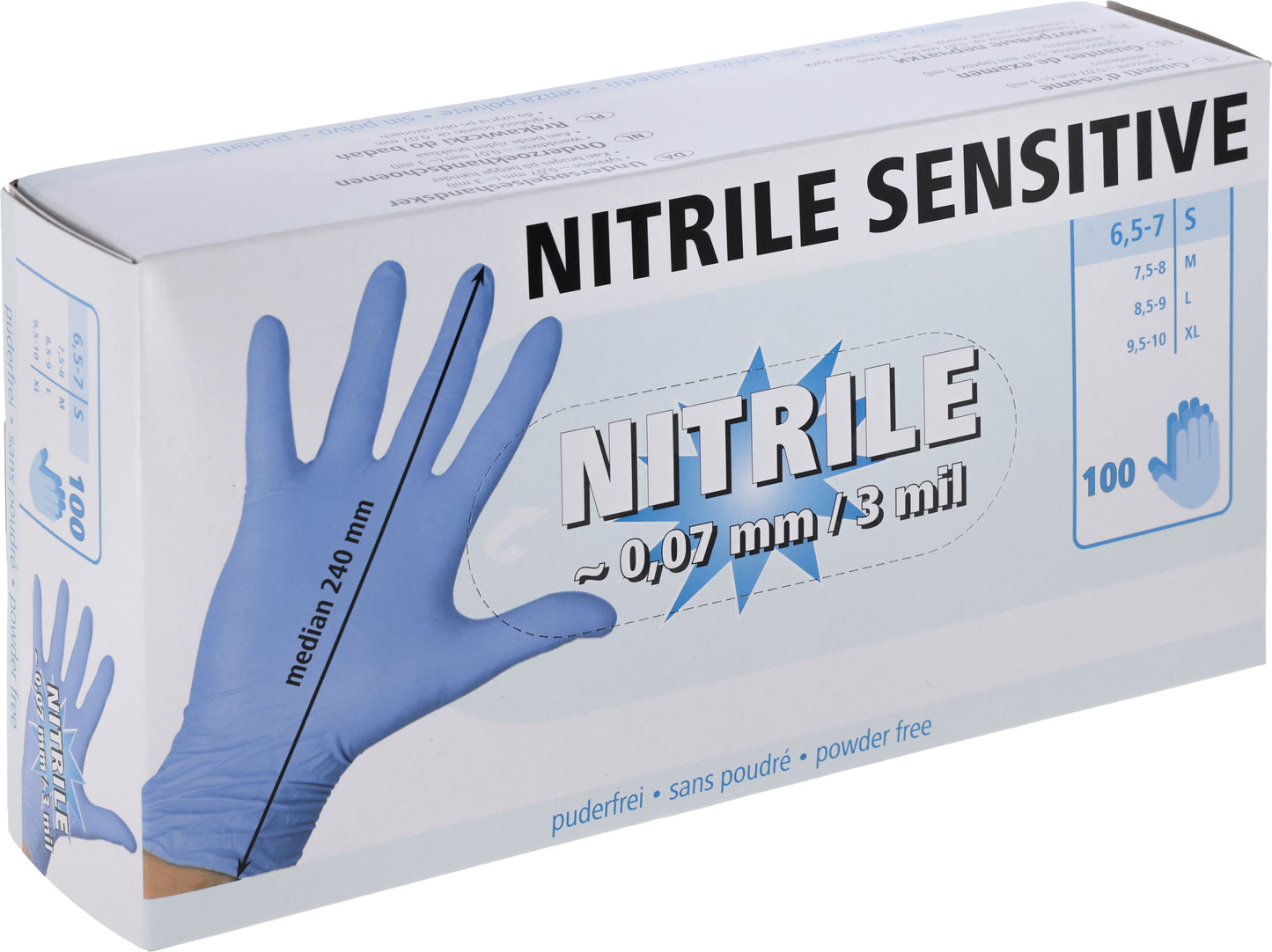 Nitril Sensitive vel. S modre, ro. za en.upo.,100, brez pudra