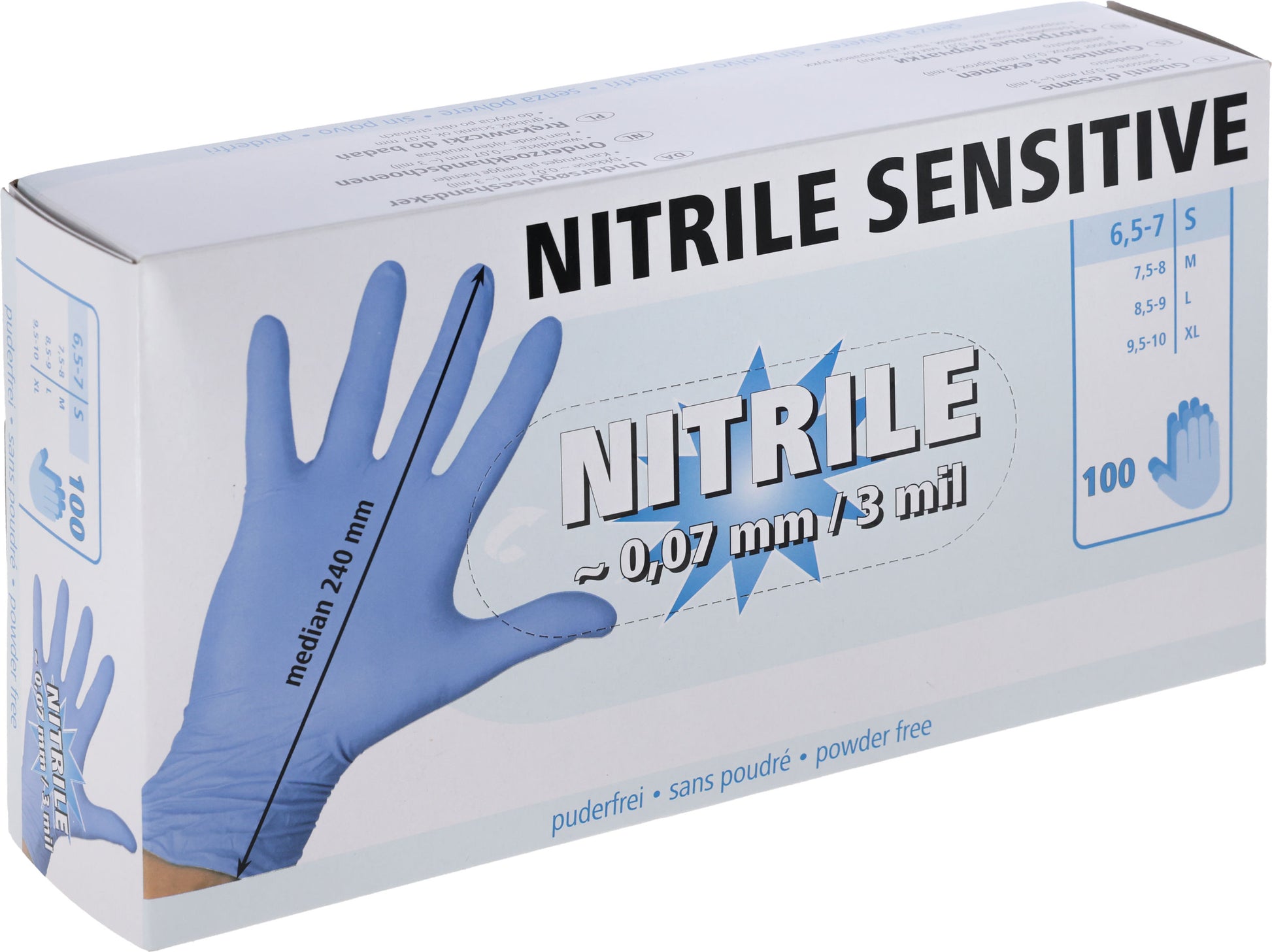 Nitril Sensitive vel. M modre, ro. za en.upo.,100, brez pudra