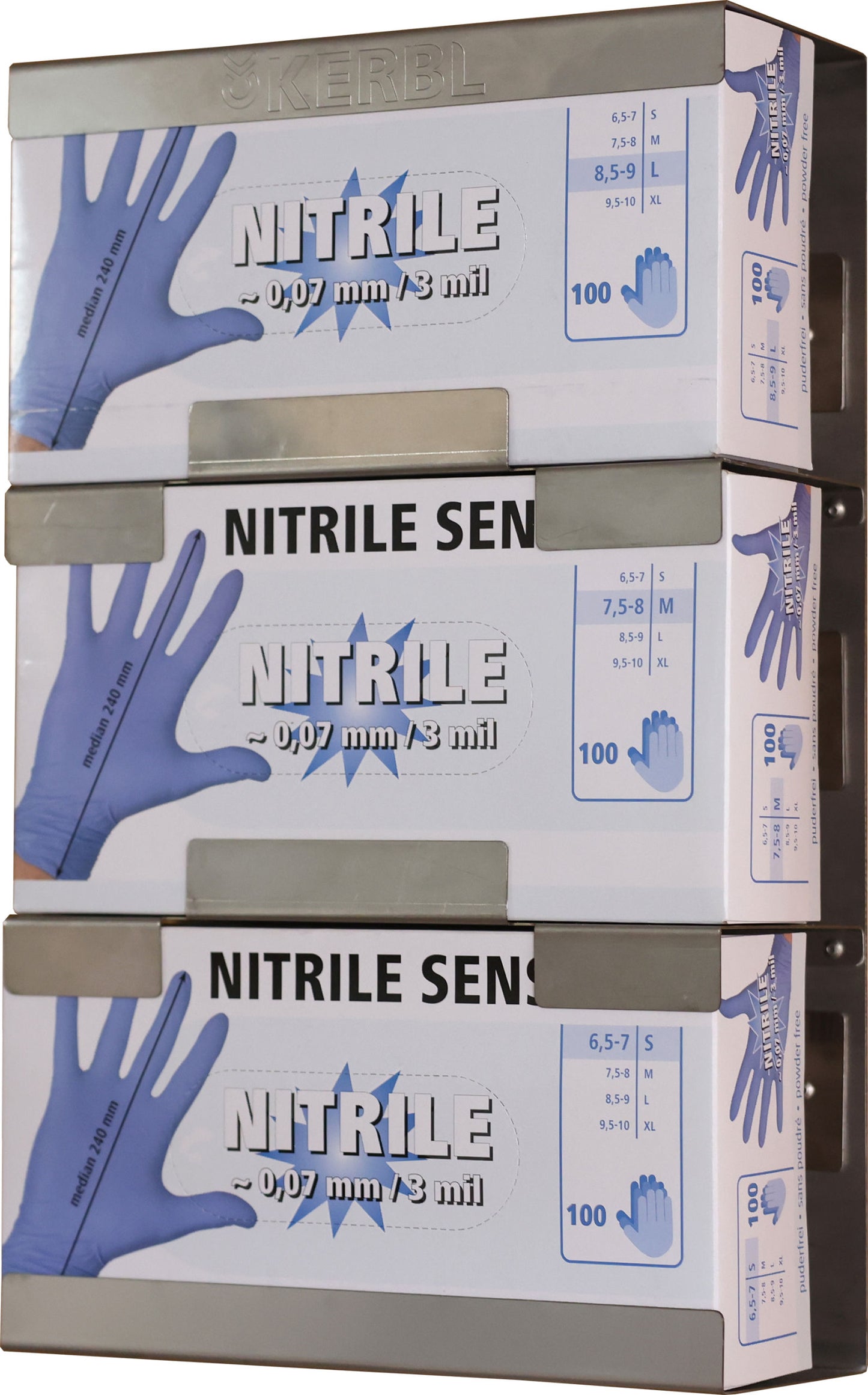 3-x stenski nos. za rokavico iz nerjavnega jekla, z vzmetjo