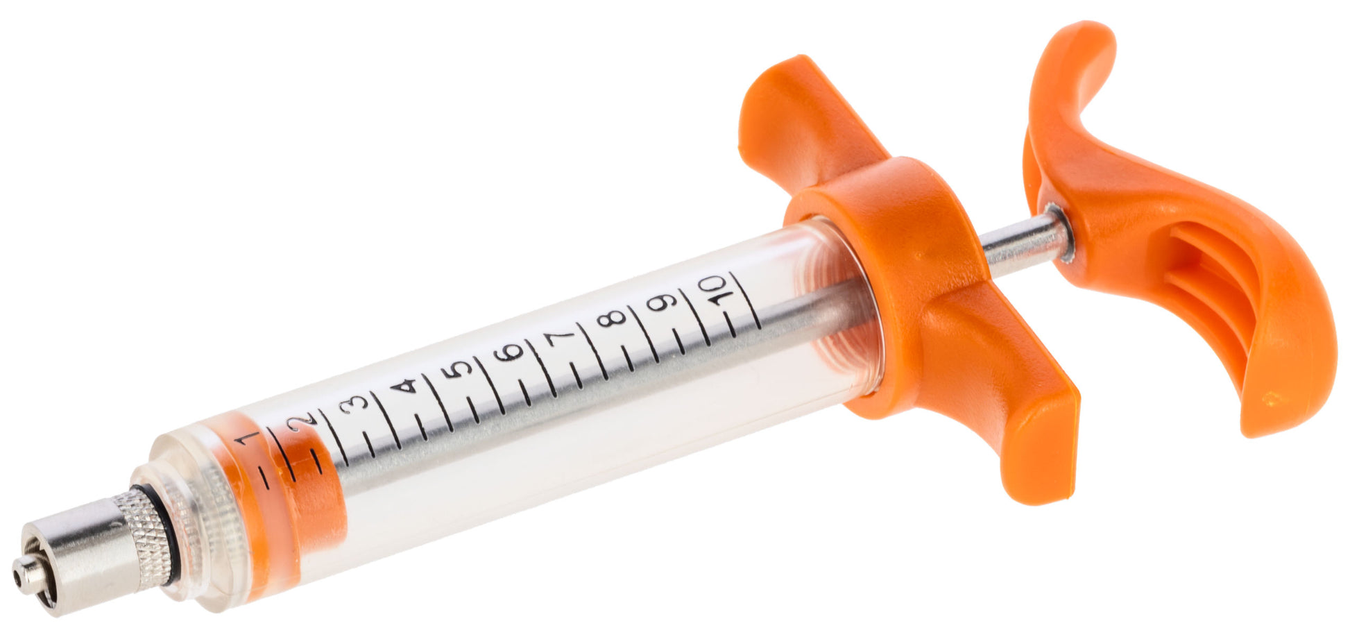 Dozirna brizgalka 10 ml LL, na oranžna, črna skala