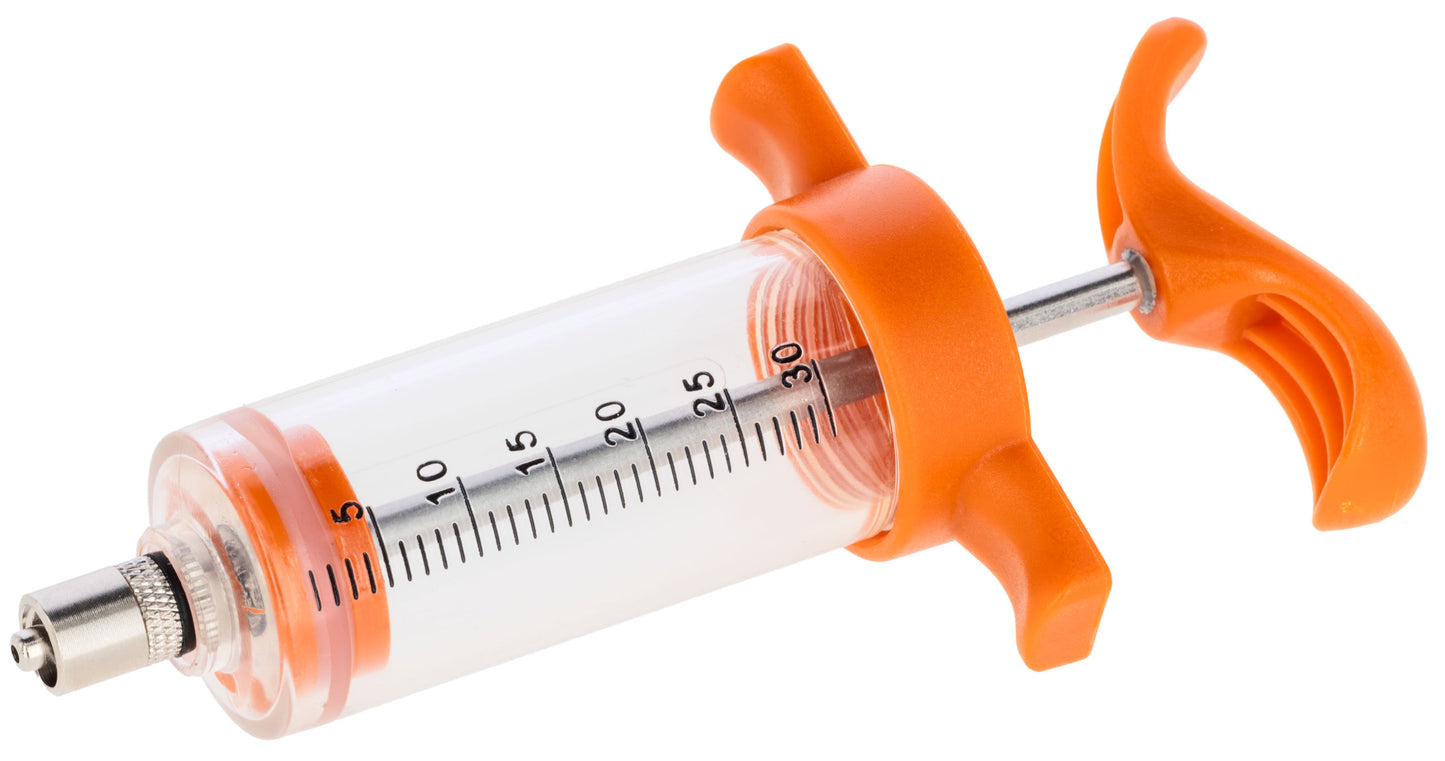 Dozirna brizgalka 30 ml LL, na oranžna, črna skala