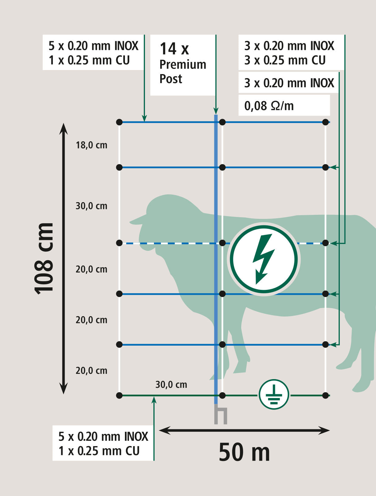 Titan LIGHT Premium, 50 m modra/bela, 108 cm, dvojna kon