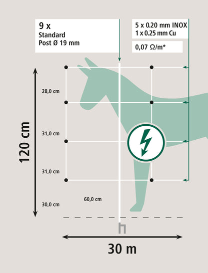 Mreža za konje in govedo 30,5m 120cm visoka, bela, Jumbo st.