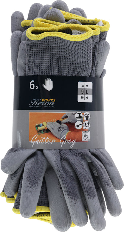 Rokavica iz PU Gnitter grey, 6 fino pletena rokavica, velikos
