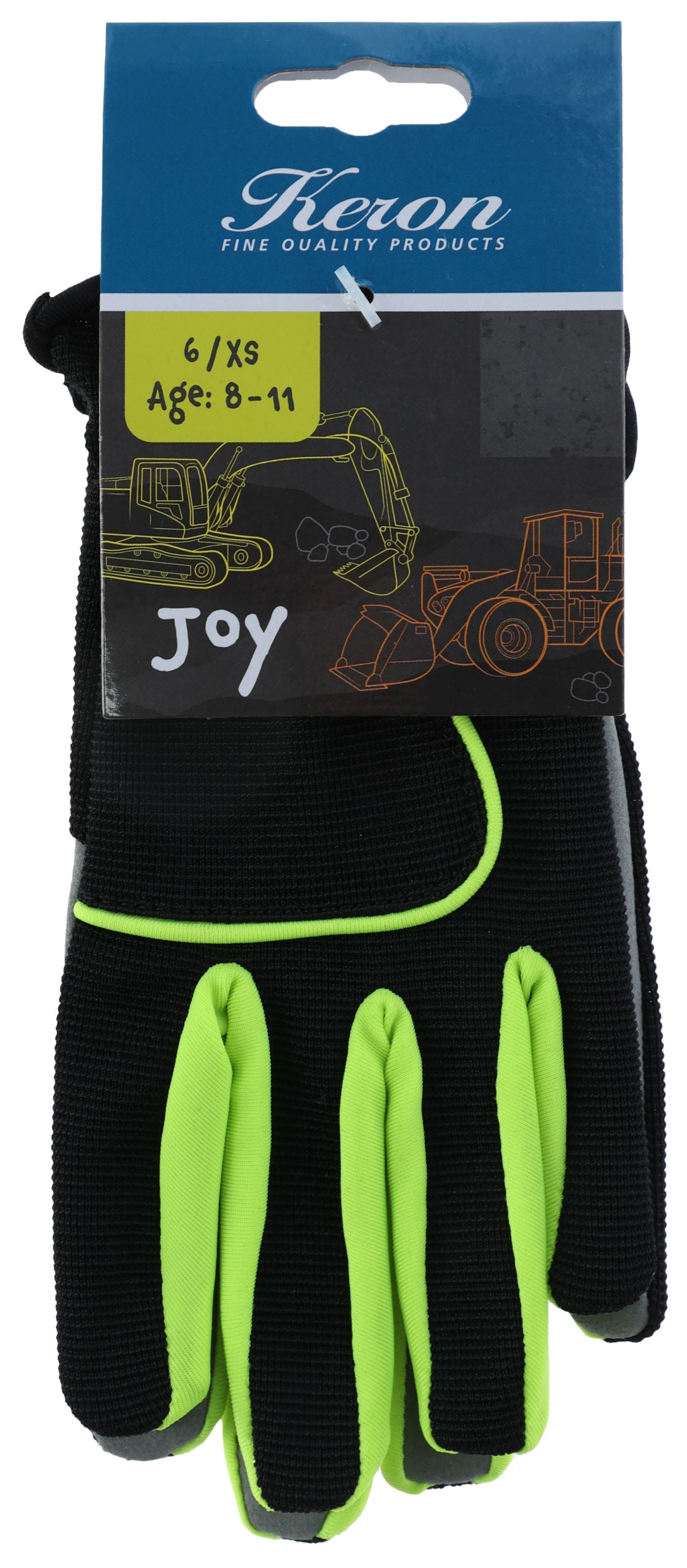 Otroška rokavica Joy, 8-11 let , odprta manšeta, crno-neon