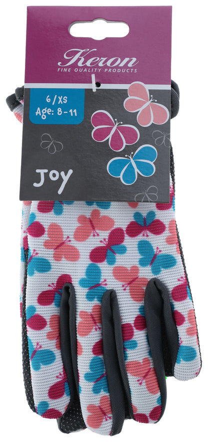Otroška rokavica Joy 8-11 let, odprta manšeta, metulji