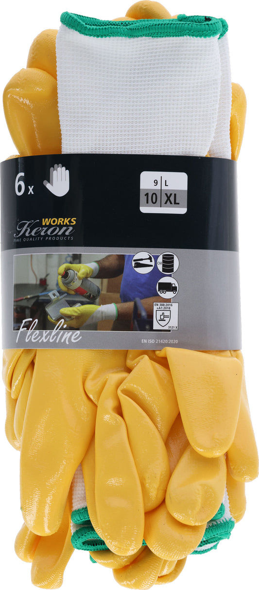 Rokavica Flexline vel. 9, 6 v nitril, rumena
