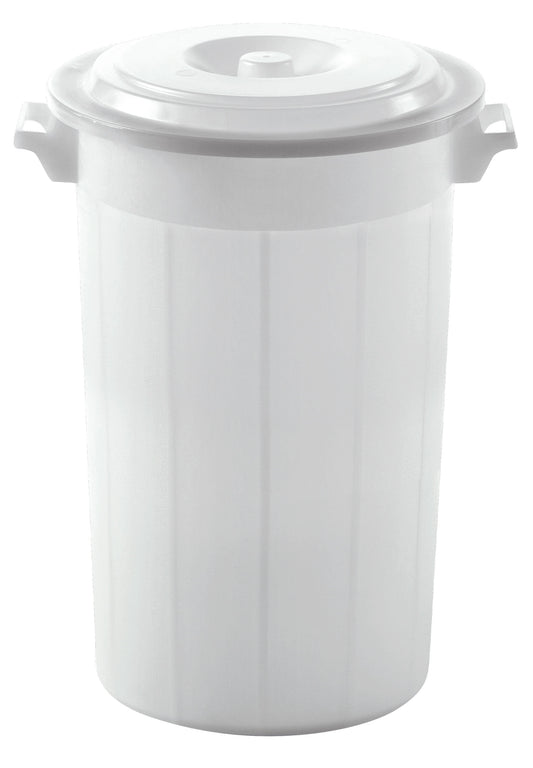 Posoda za krmo s pokrovom, bela, 100 ltr, varna za živila