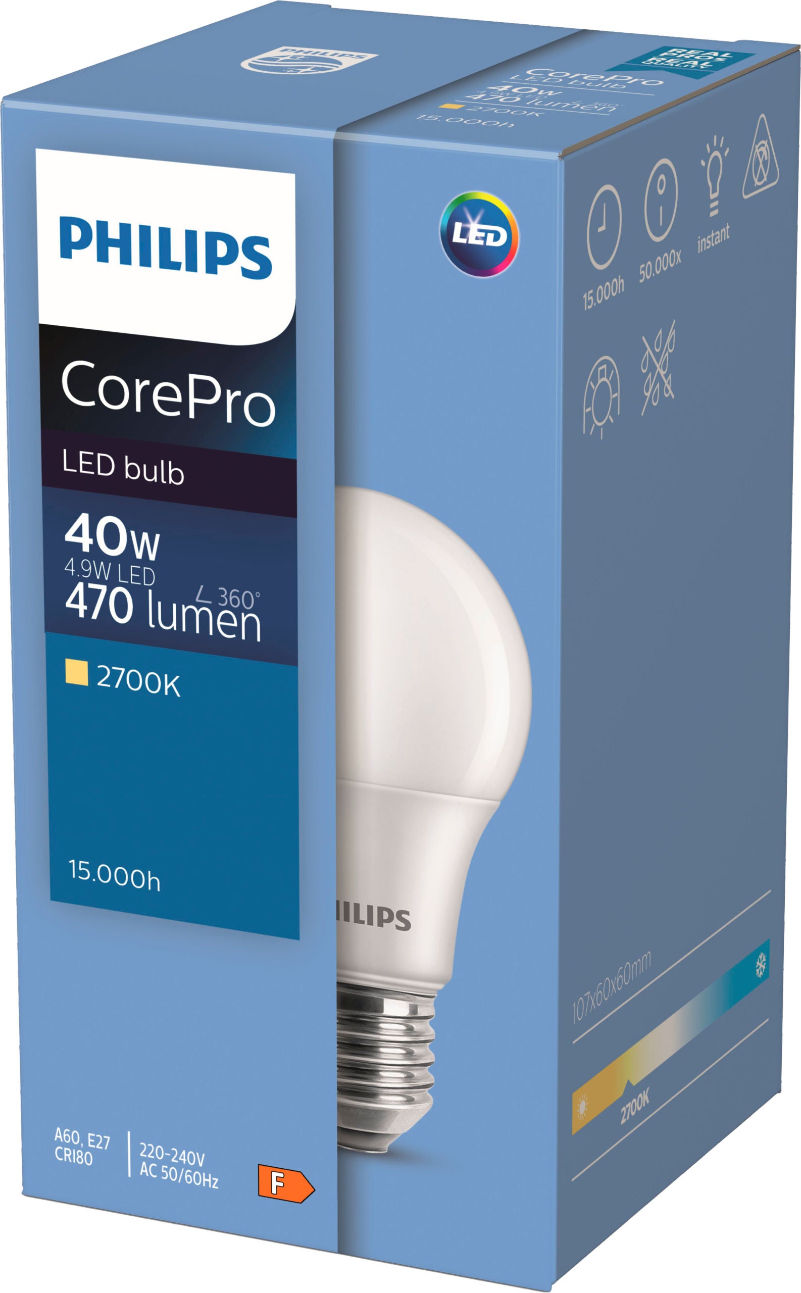 Philips LED žarnica E27 5,5W/ 40W CorePro mat 470lm, 2700K