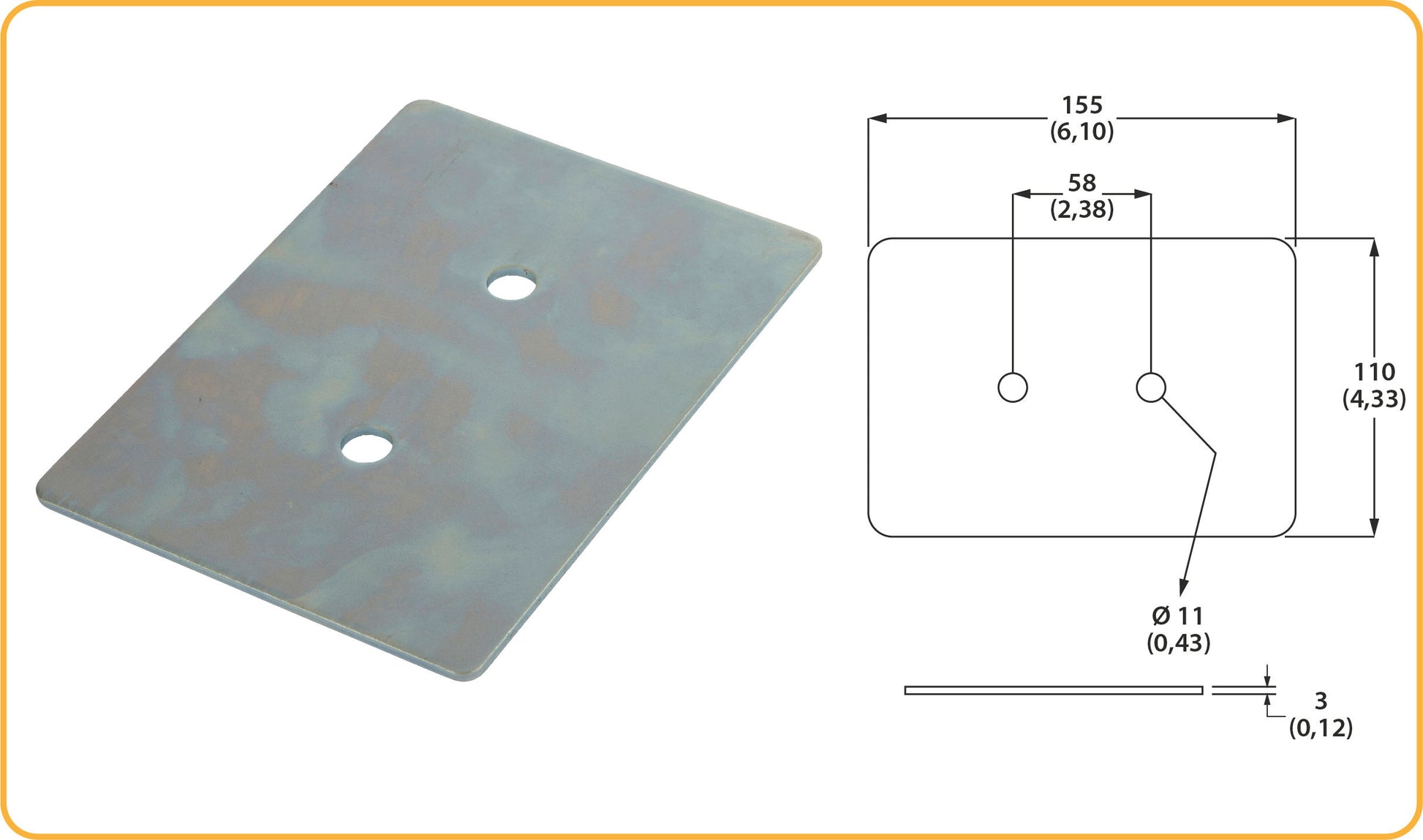 Protiplošča za 37601, 37604 155x110 mm, pocinkana, 2 kosa
