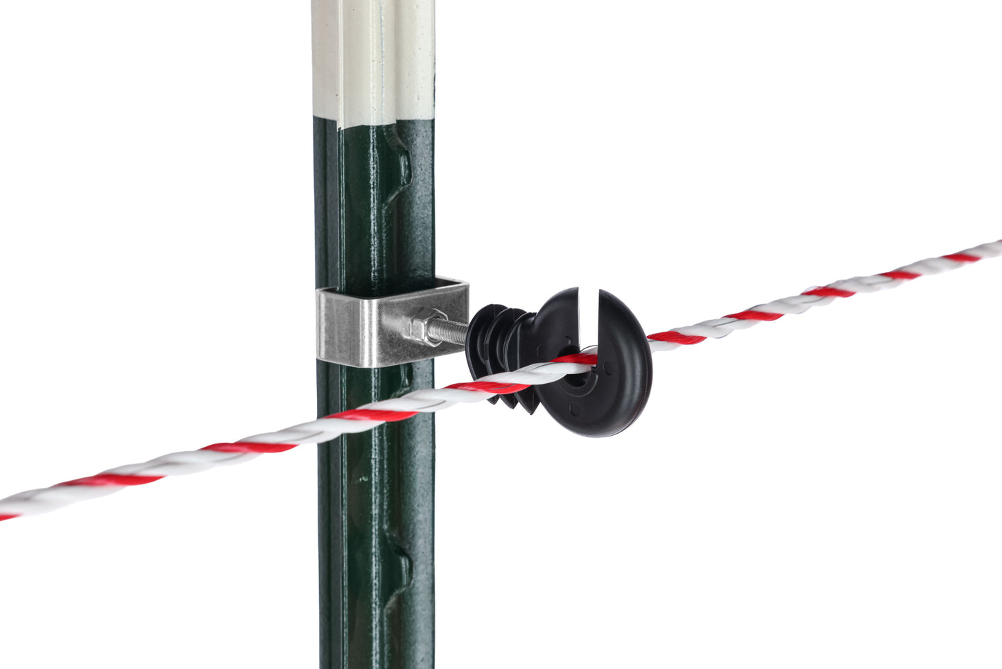 KOMPLET izolatorjev T-post (4× izolator za žico, 4×sponka)