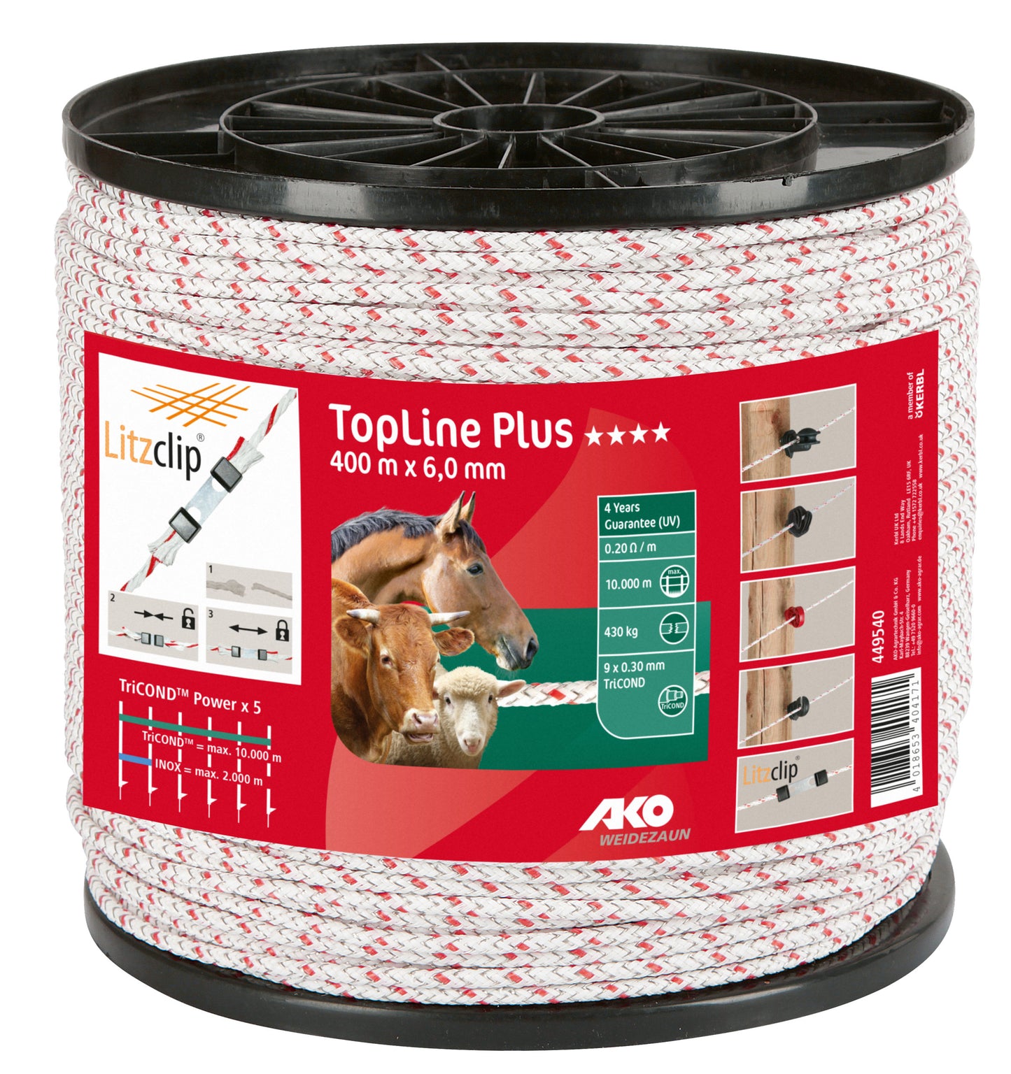 TopLine Plus pletena vrv 5,5 m 400 m, bela/rdeča 9x 0,28 mm T