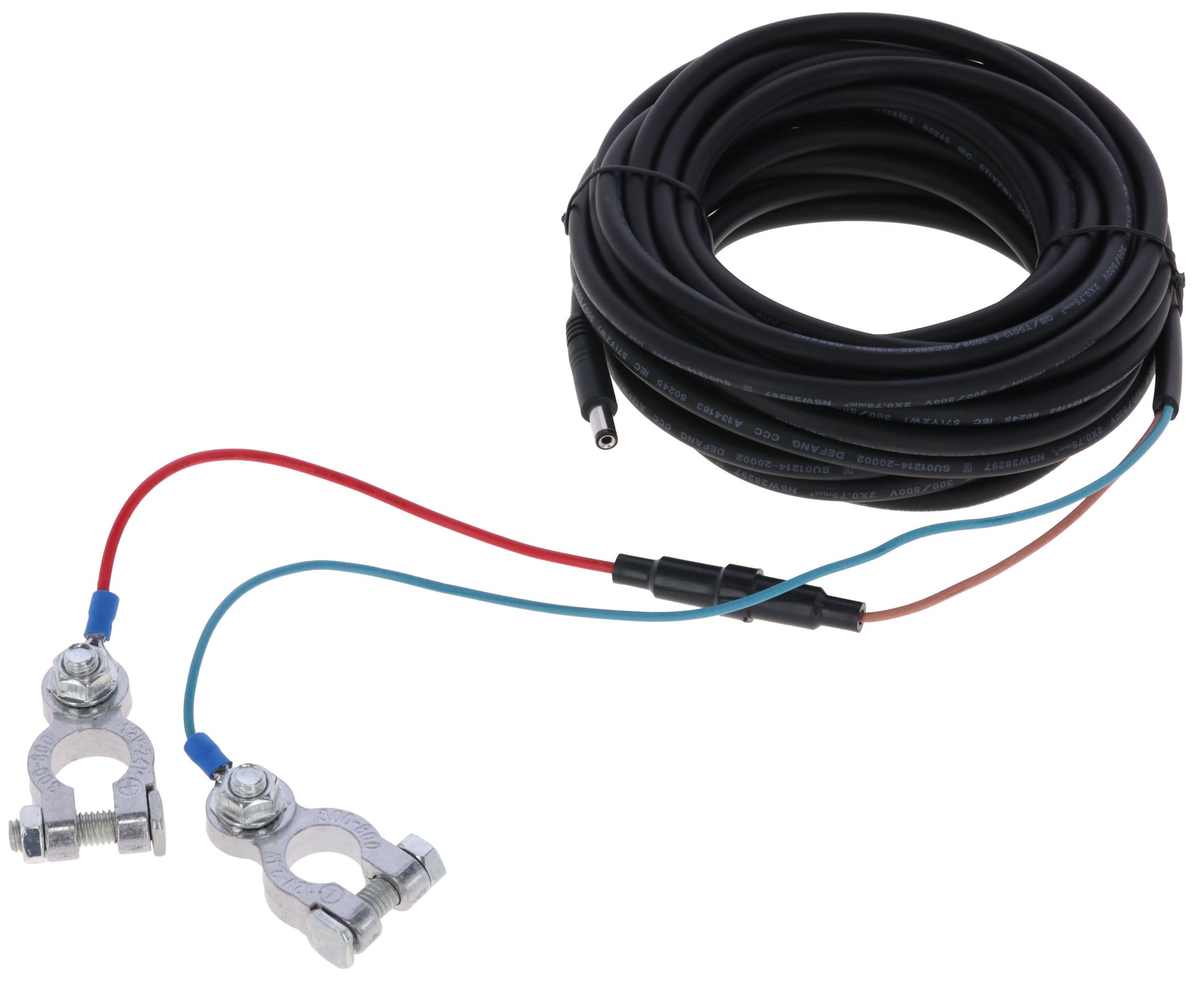 Baterijski kabel z jack vticem +/– vij. sponke, 8 m